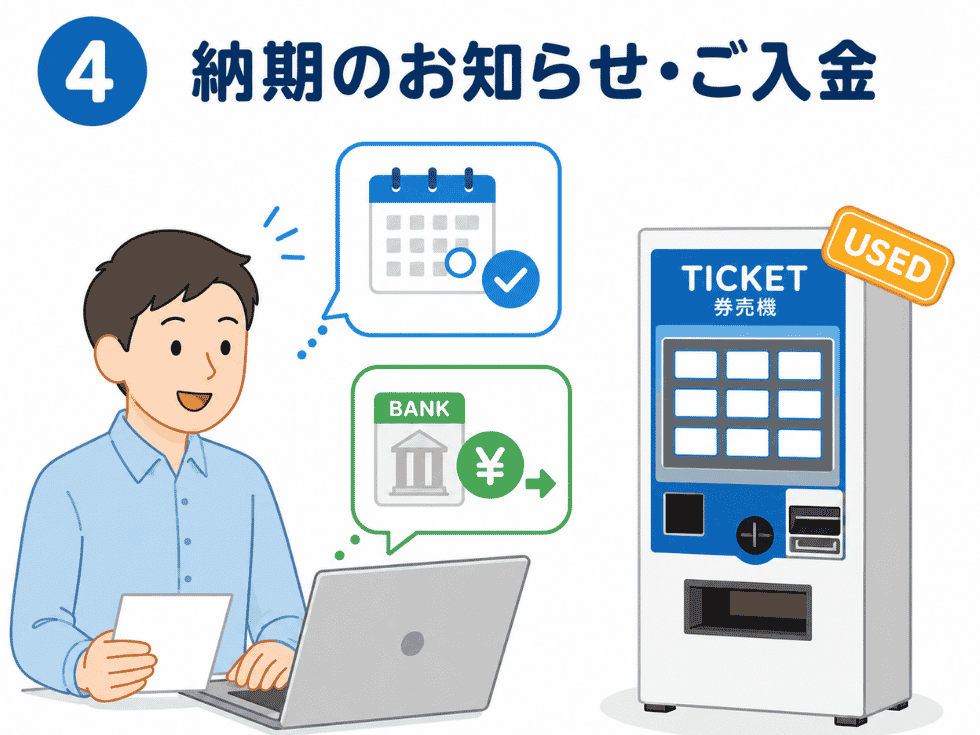 中古品の流れを説明するイラスト・納期編